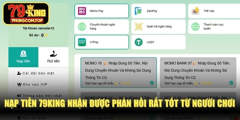 Nạp tiền 79KING nhận được phản hồi rất tốt từ người chơi online